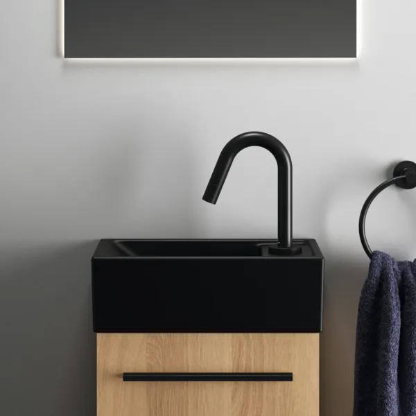 Waschbecken „i.lifeS“ 37 × 21 × 12 cm, Hahnlochposition rechts in Schwarz Matt Waschbecken „i.lifeS“ 37 × 21 × 12 cm, Hahnlochposition rechts in Schwarz Matt