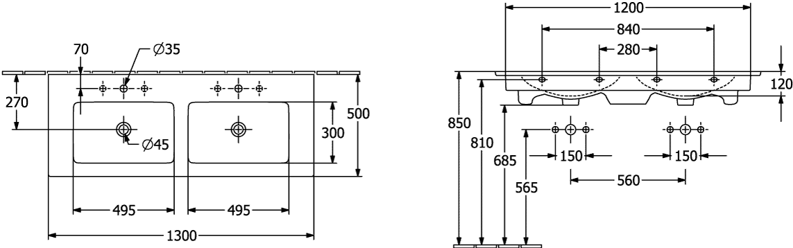 Villeroy & Boch Venticello Schrank-Doppelwaschtisch 1300x500mm Rechteck m. ÜL. Weiß Alpin Villeroy & Boch Venticello Schrank-Doppelwaschtisch 1300x500mm Rechteck m. ÜL. Weiß Alpin