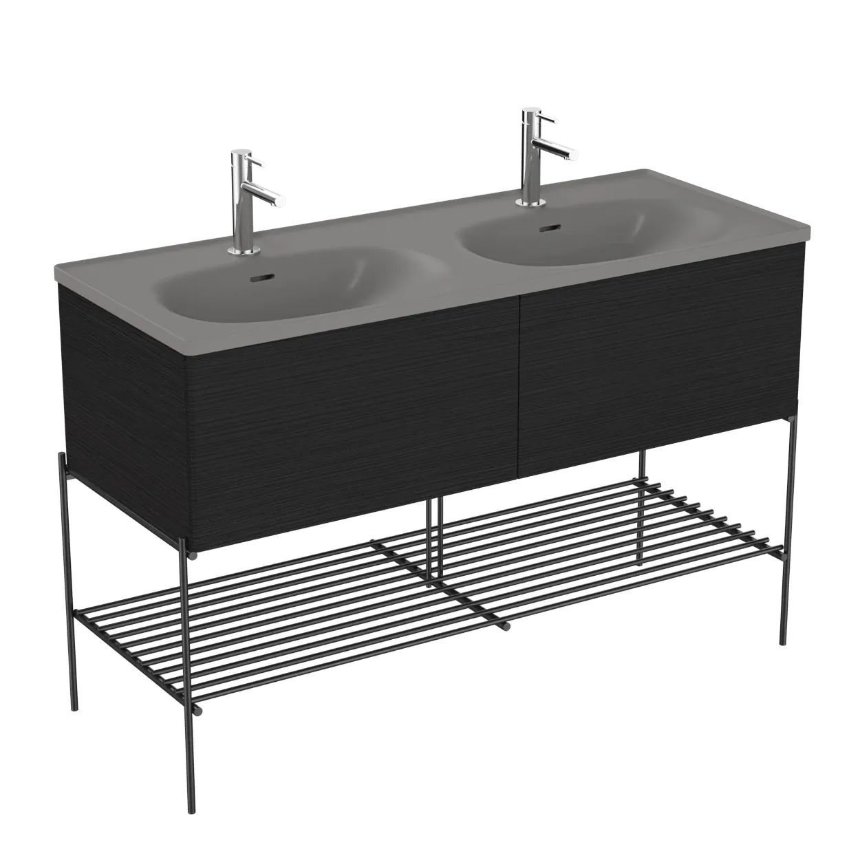 VitrA Equal Set Doppelwaschtisch 130 cm Steingrau/Schwarz-Eiche