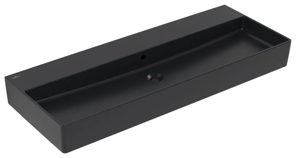 Villeroy & Boch Wandwaschtisch aus TitanCeram geschliffen „Memento 2.0“ 1200 × 470 × 150 mm, ohne Hahnlochbohrung in Pure Black