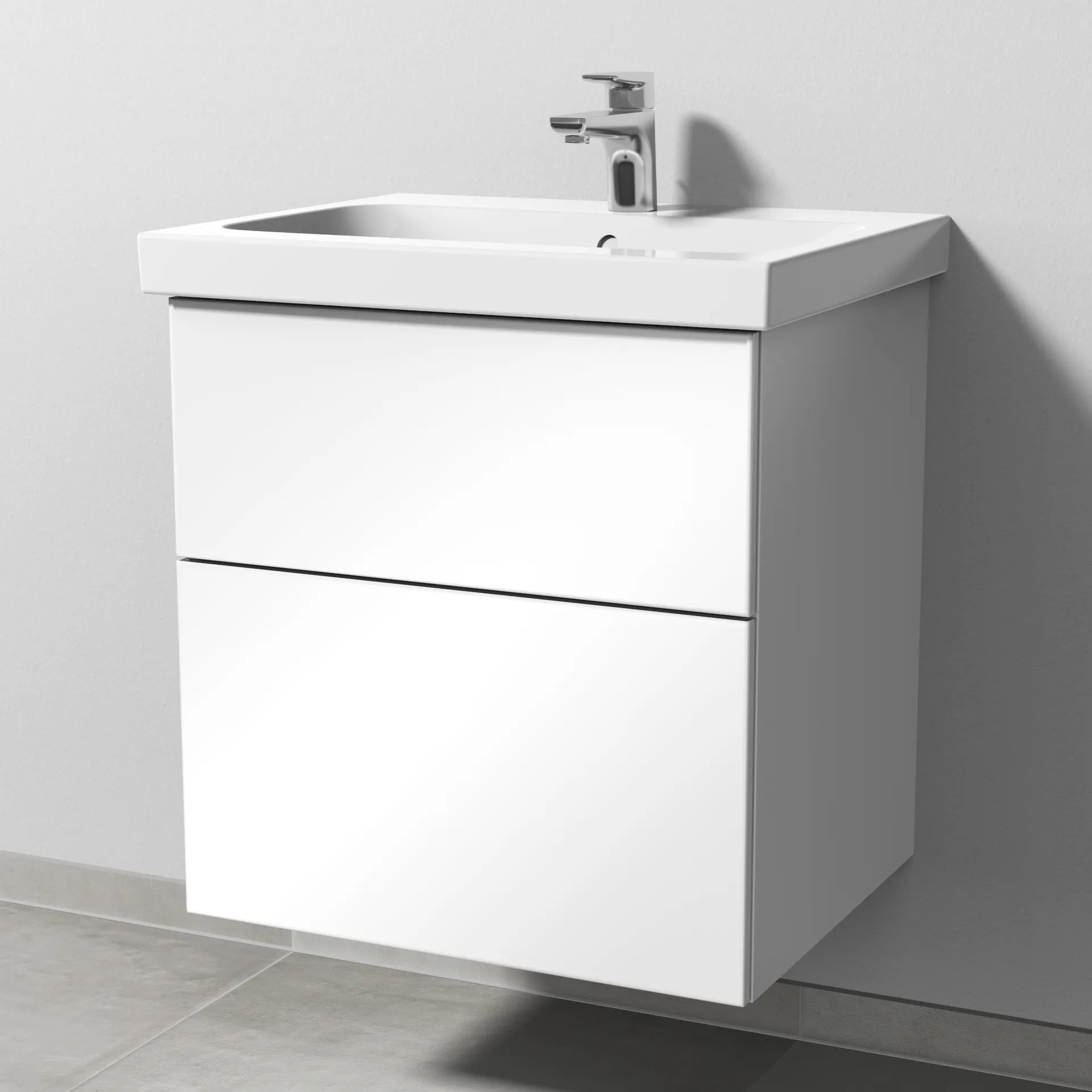 Sanipa Waschtischunterschrank „3way“ passend zu Keramik-Waschtische iCon Light von Geberit 560 × 591 × 462 mm in Weiß (glanz), Becken mittig, mit