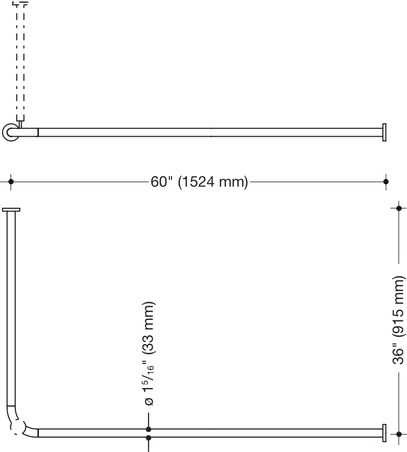 Vorhangstange (USA) S801,matt, AM:60 x 36´´, 24 Rg. reinweiß