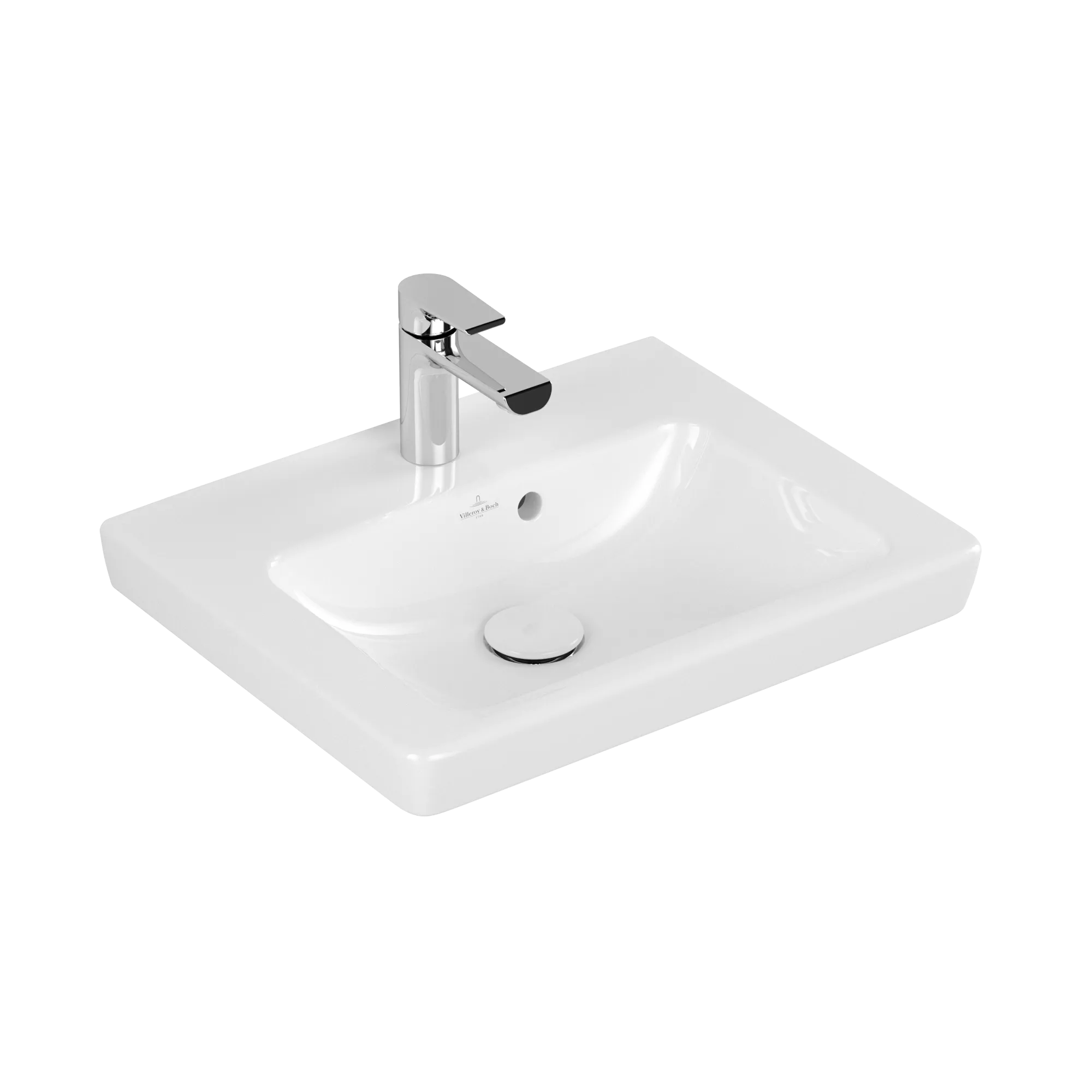 Villeroy & Boch Handwaschbecken für Montage mit Möbel „Subway 2.0“ 500 × 400 × 140 mm, mit Hahnlochbohrung, Hahnlochposition mittig, mit Hahnlochbank in Weiß Alpin