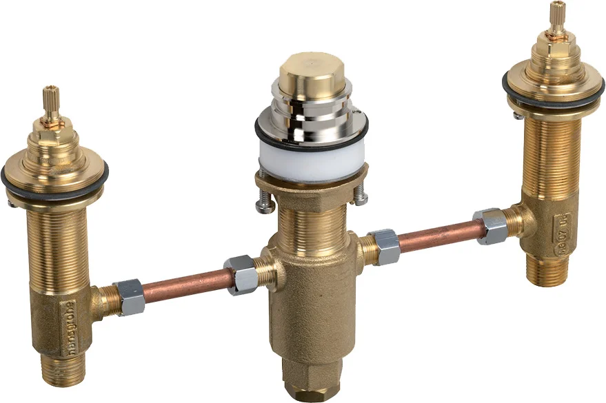Hansgrohe 3-Loch Wannenarmatur Grundkörper für Wannenrandmontage, Serie Hansgrohe, Anschlussgewinde G 1/2, Anschlussgröße DN15, Keramikventile heiß/kalt 90° Hansgrohe 3-Loch Wannenarmatur Grundkörper für Wannenrandmontage, Serie Hansgrohe, Anschlussgewinde G 1/2, Anschlussgröße DN15, Keramikventile heiß/kalt 90°