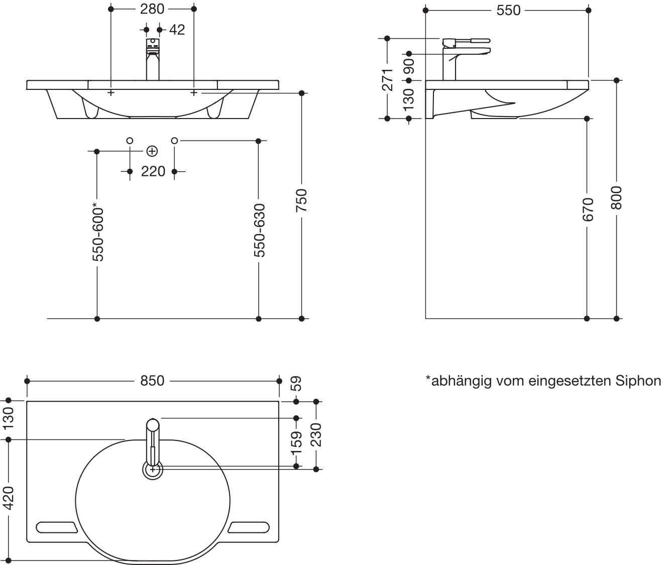 Set-Waschtisch und Armatur 85 × 41,5 × 11 cm in Lichtgrau