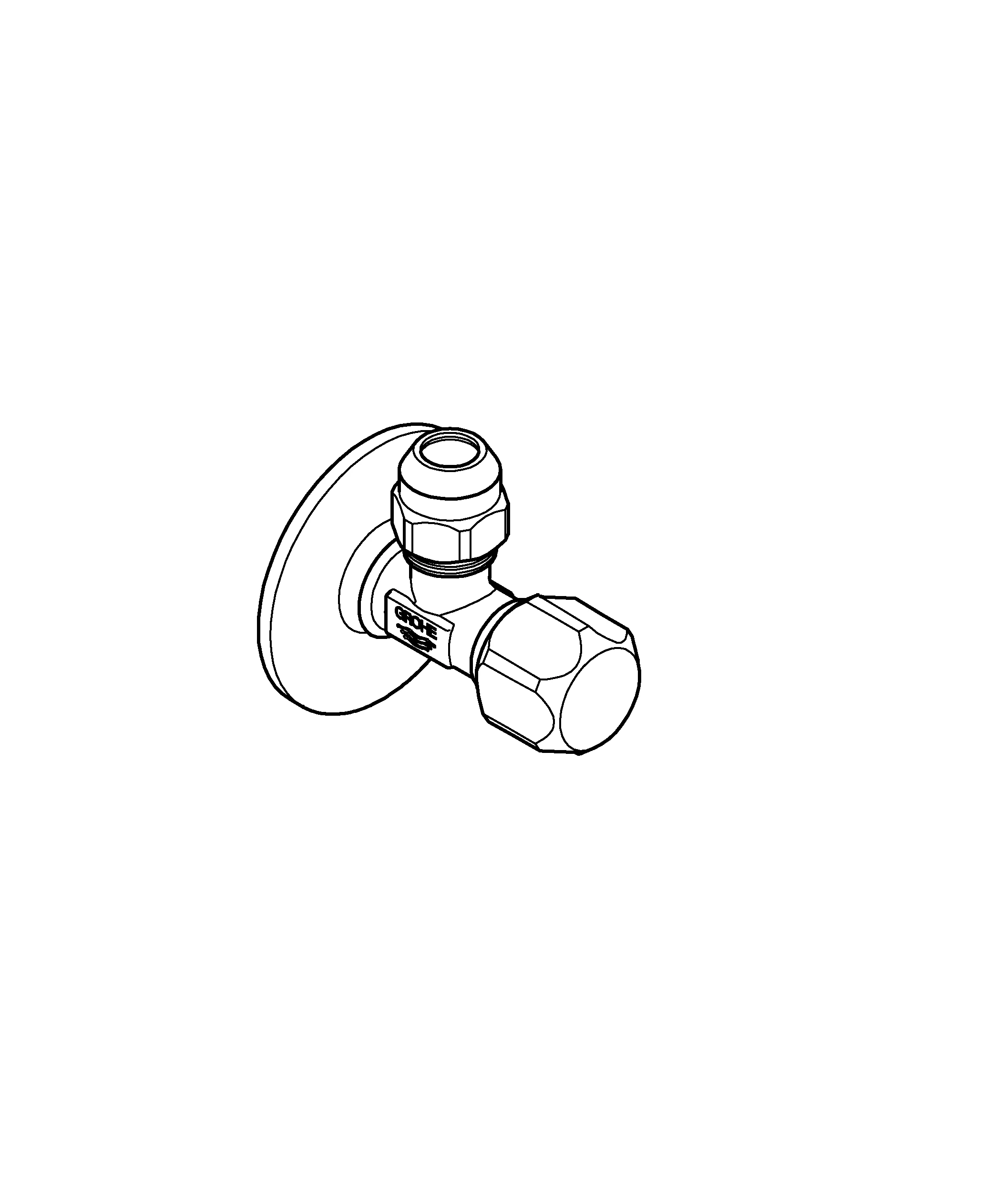 Eckventil 22023, Wandanschluss 1/2'', Abgang 3/8'', selbstdichtendes Anschlussgewinde, Quetschverschraubung Ø 10 mm, Schubrosette aus Metall, chrom