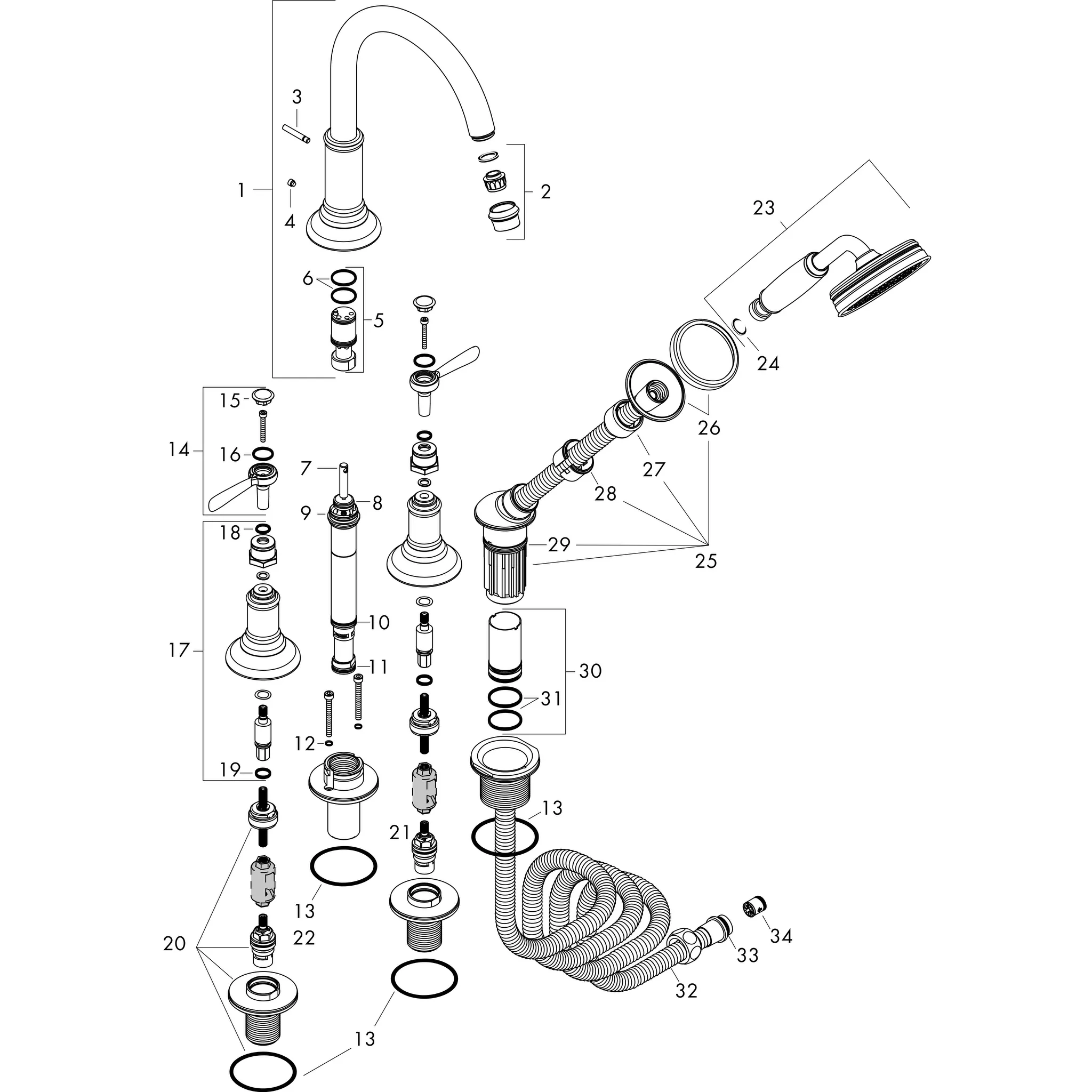 4-Loch Wannenarmatur Axor Montreux F-Set f.Fliesenrand chrom m.Hebelgriffen 4-Loch Wannenarmatur Axor Montreux F-Set f.Fliesenrand chrom m.Hebelgriffen