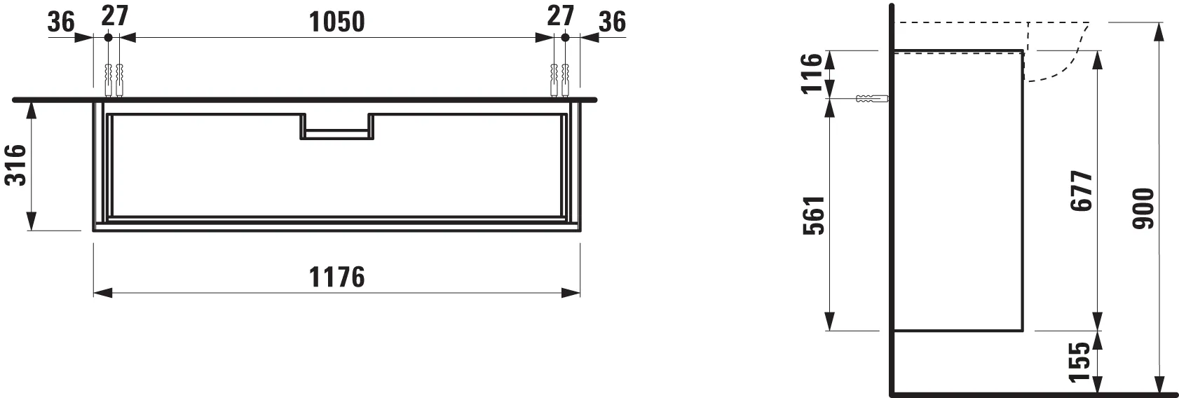 Laufen Waschtischunterbau „THE NEW CLASSIC“ 315 × 675 × 1175 mm Weiß matt