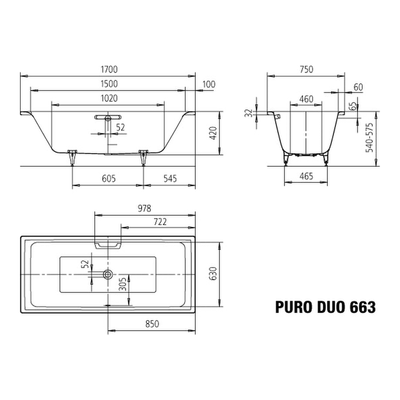 Kaldewei Badewanne „Puro Duo“ rechteck 190 × 90 cm, ohne Grifflochbohrungen, Sonderangebot Einzelstück