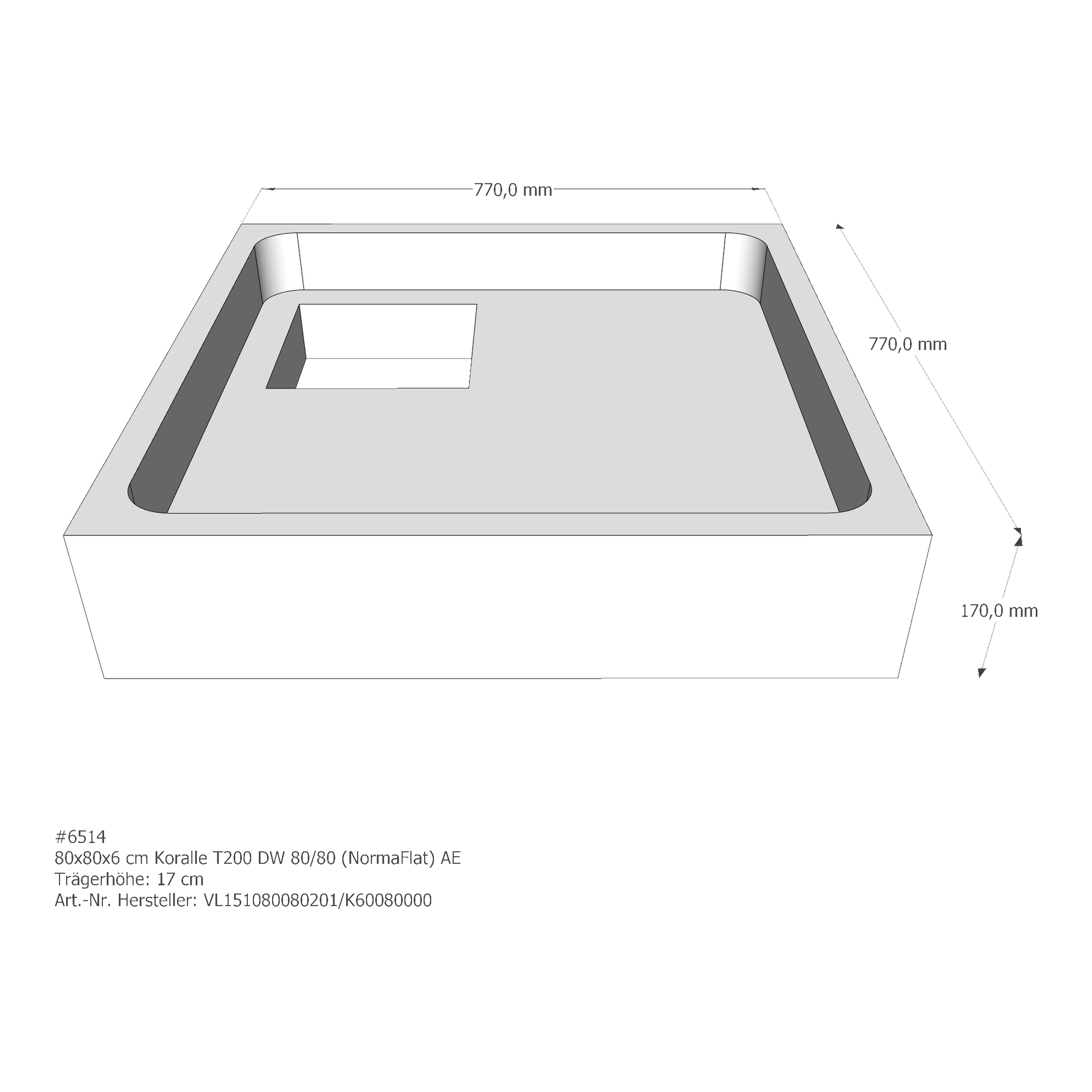 Duschwannenträger für Koralle T200 DW 80/80 (Norma) 80 × 80 × 6 cm Duschwannenträger für Koralle T200 DW 80/80 (Norma) 80 × 80 × 6 cm