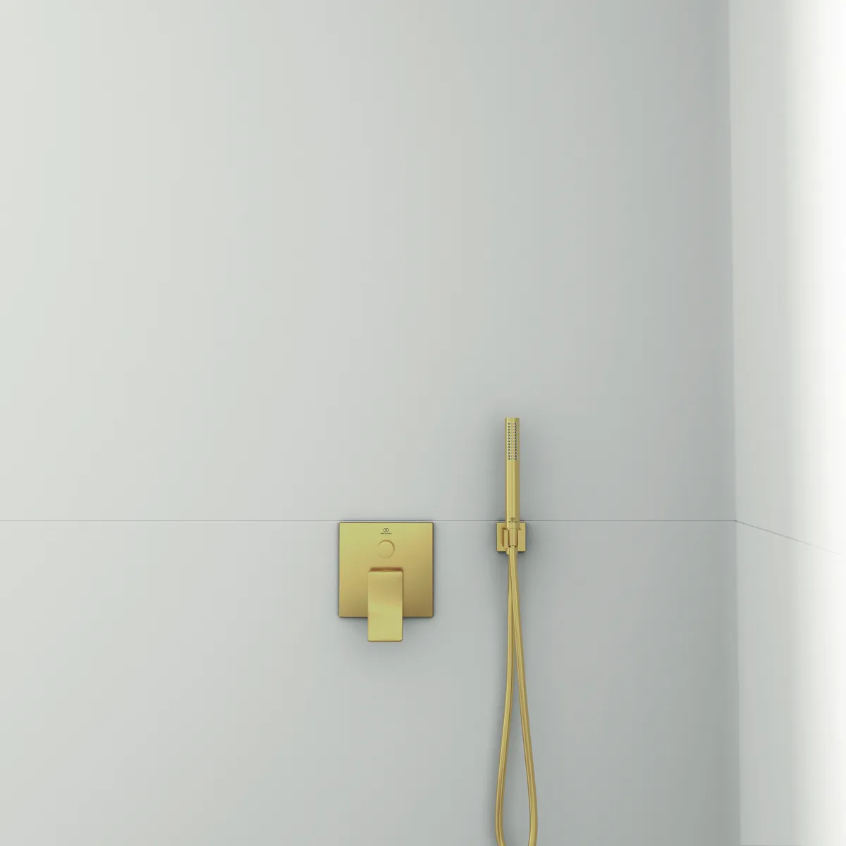 Wandhalter Idealrain, mit eckiger Rosette, für Handbrause und Brauseschlauch G1/2, Brushed Gold Wandhalter Idealrain, mit eckiger Rosette, für Handbrause und Brauseschlauch G1/2, Brushed Gold