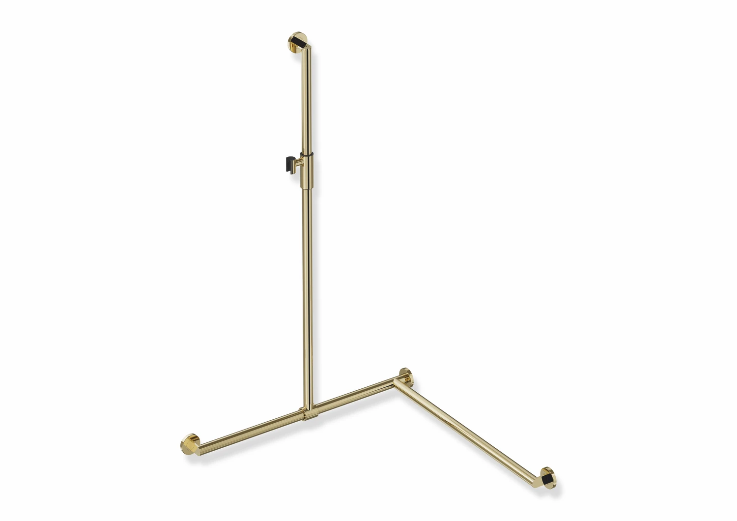 Duschhandlauf mit verschiebbarer Brausehalterstange, Edelstahl, PVD, mit magnetischem Brausehalter, senkrechte Länge 1250 mm, waagerechte Längen 800 mm, D: 32 mm, 70 mm tief, Ausführung rechts, in Farbe CK (Messing glänzend)