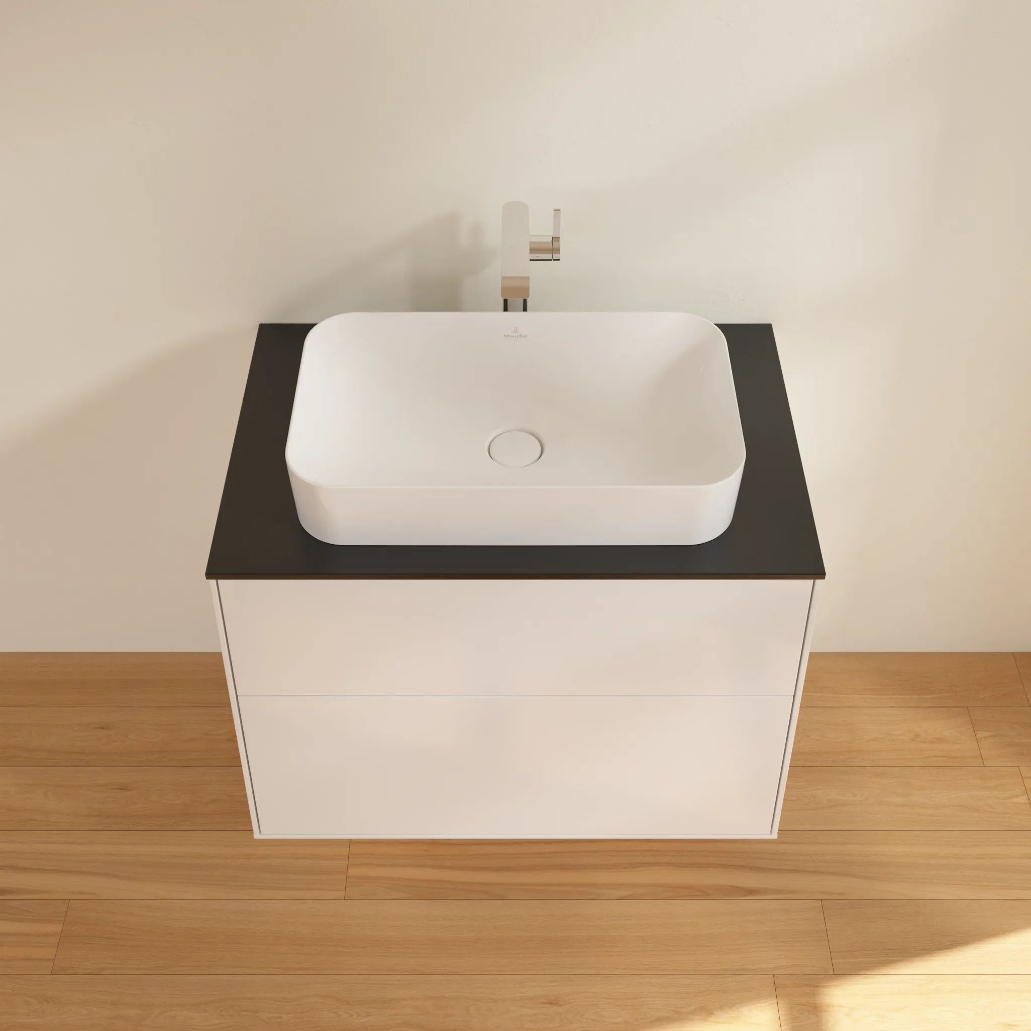 Villeroy & Boch Finion Waschbeckenunterschrank F22 800x603x501mm Glossy White Lacquer / Glass Black Matt Villeroy & Boch Finion Waschbeckenunterschrank F22 800x603x501mm Glossy White Lacquer / Glass Black Matt