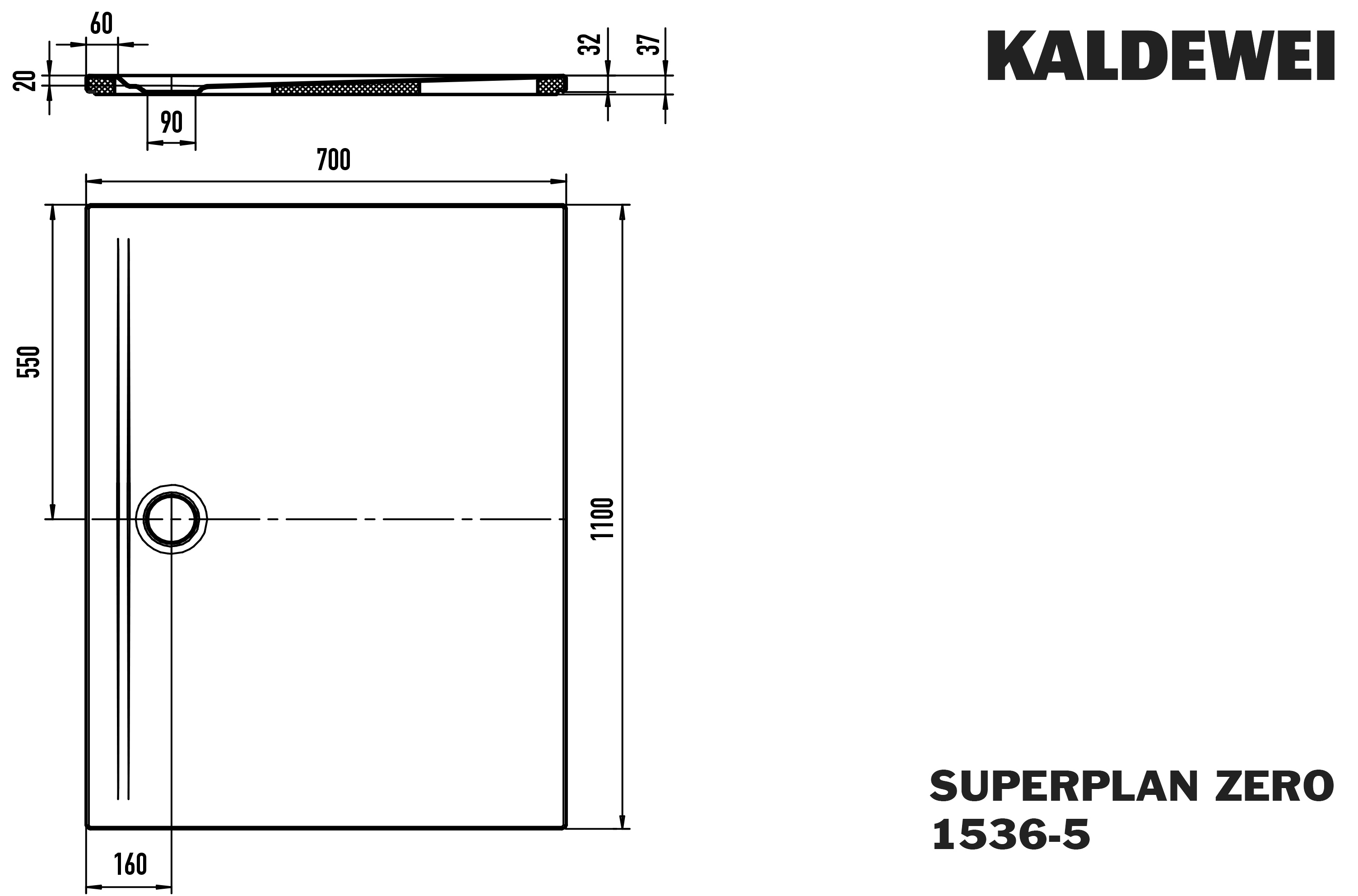 Kaldewei rechteck Duschwanne „Superplan Zero“ 70 × 110 cm