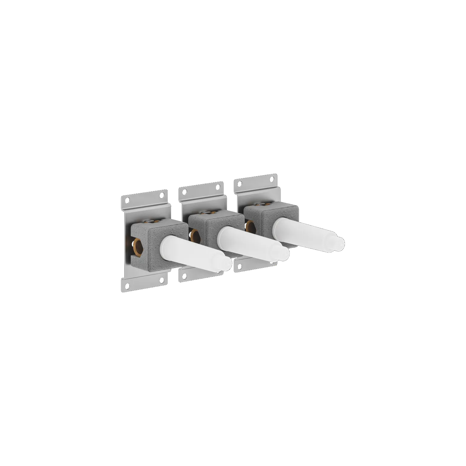 Dornbracht UP-Wandbatterie, variable Positionierung, DR-Messing, bleifrei, Anschluss ½″, 3x Verschlussstopfen ½″, 3x Rohbau-Schutzhauben