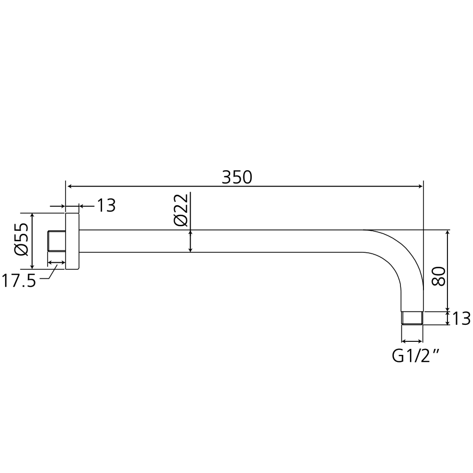 Brausearm AqvaDesign - rund - 1/2″ AG × 1/2″ AG × 350 mm - Rosette - chrom Brausearm AqvaDesign - rund - 1/2″ AG × 1/2″ AG × 350 mm - Rosette - chrom