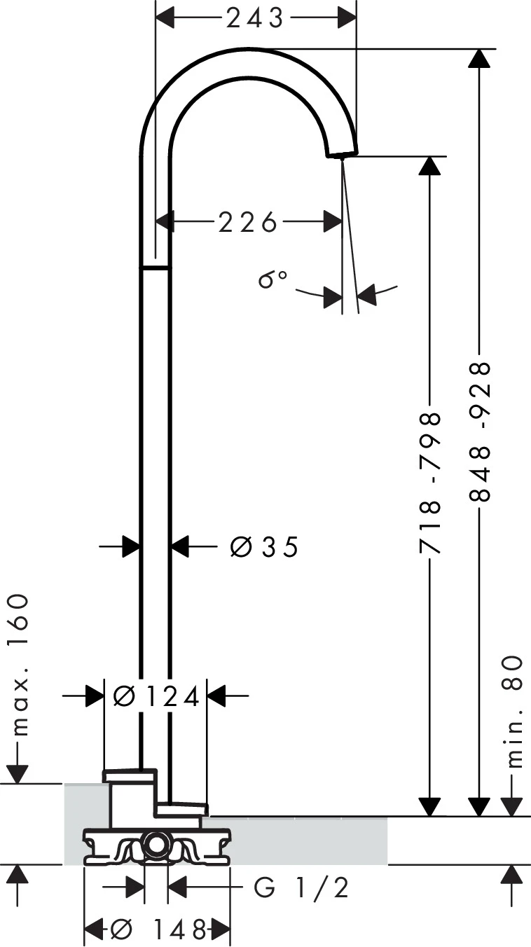 Wanneneinlauf Axor Uno zur Bodenmontage gebogen chrom