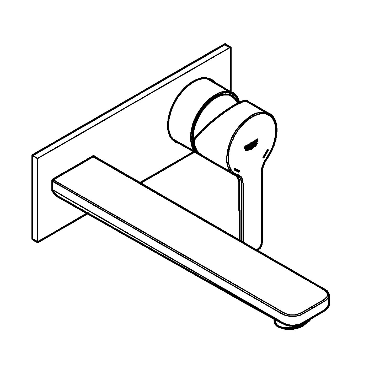 2-Loch-Waschtischbatterie Lineare 23444_1, Wandmontage, Fertigmontageset für 23571, Ausladung 207 mm, chrom