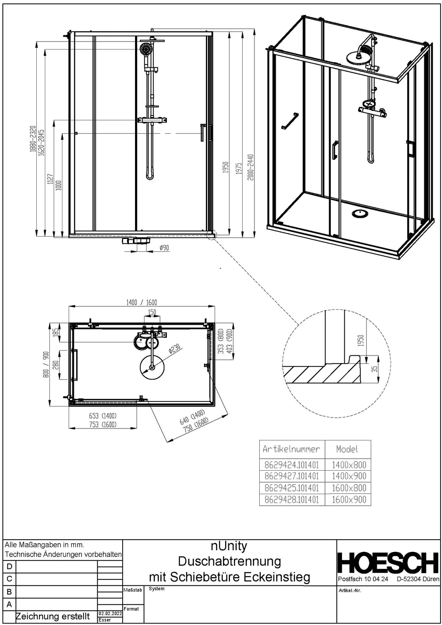 Hoesch nUnity Duschkabine Liberty Eckversion 1400x900 Hoesch nUnity Duschkabine Liberty Eckversion 1400x900