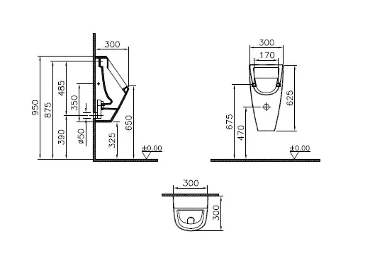 VitrA S20 Urinal Zulauf von hinten 30 x 30 x 63 cm Weiß Hochglanz