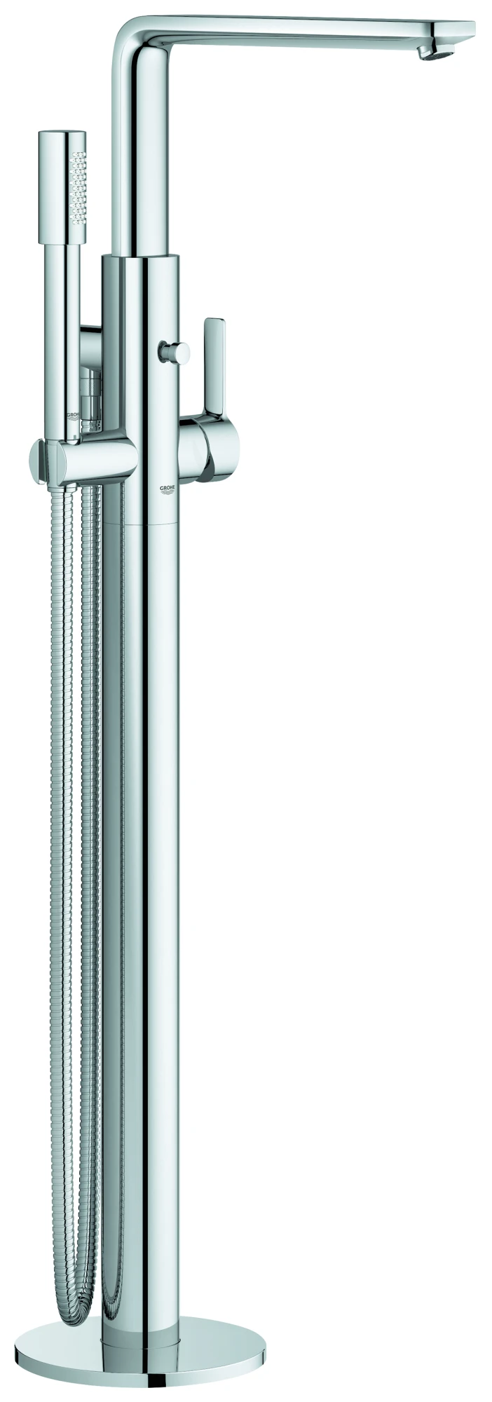 Einhand-Wannenbatterie Lineare 23792_1, Bodenmontage, Fertigmontageset für 45 984, mit Brauseset und Brauseschlauch, eigensicher, chrom