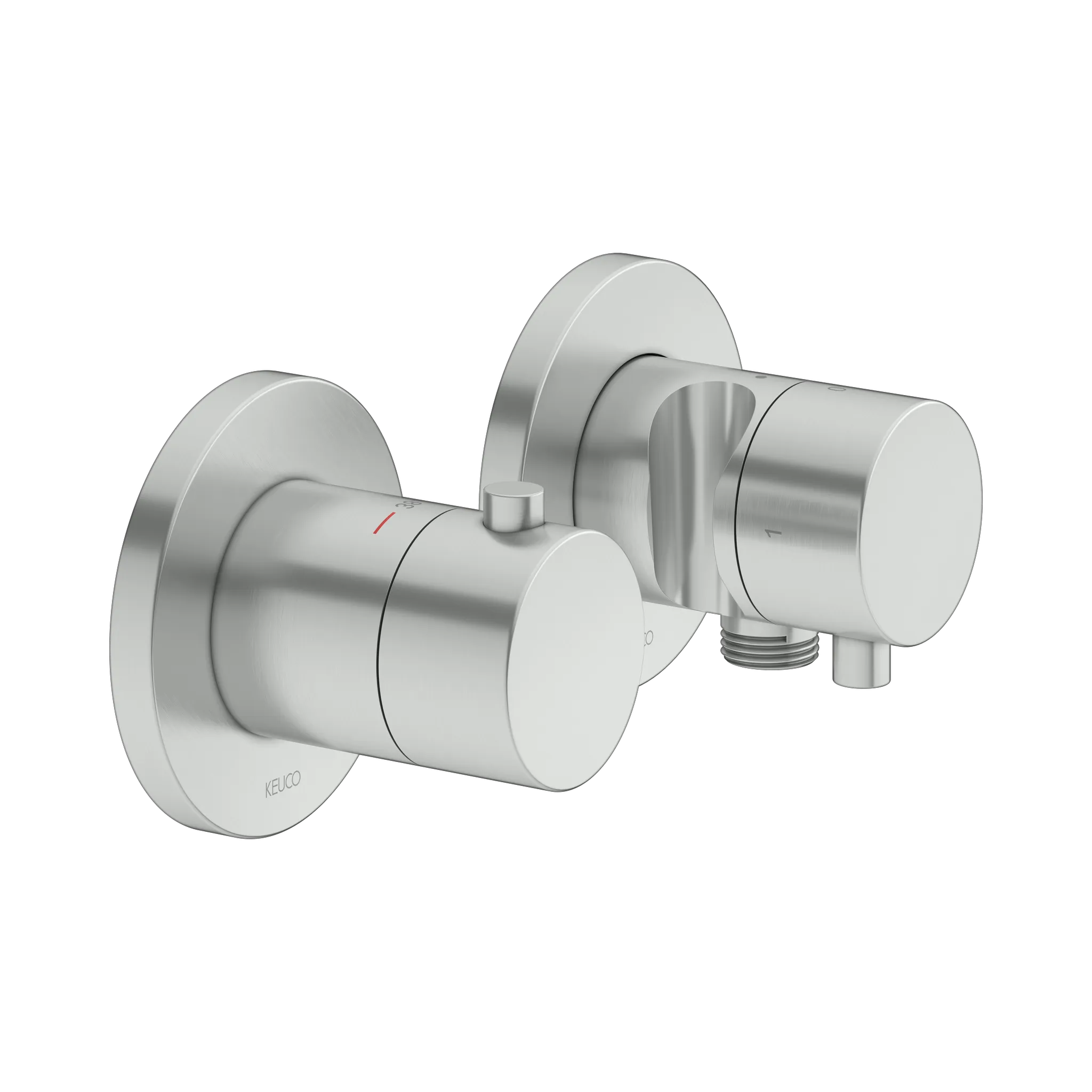 KEUCO PLAN BLUE Thermostatarmatur-Set Unterputz für 2 Verbraucher mit Schlauchanschluss und Brausehalter Edelstahl-finish