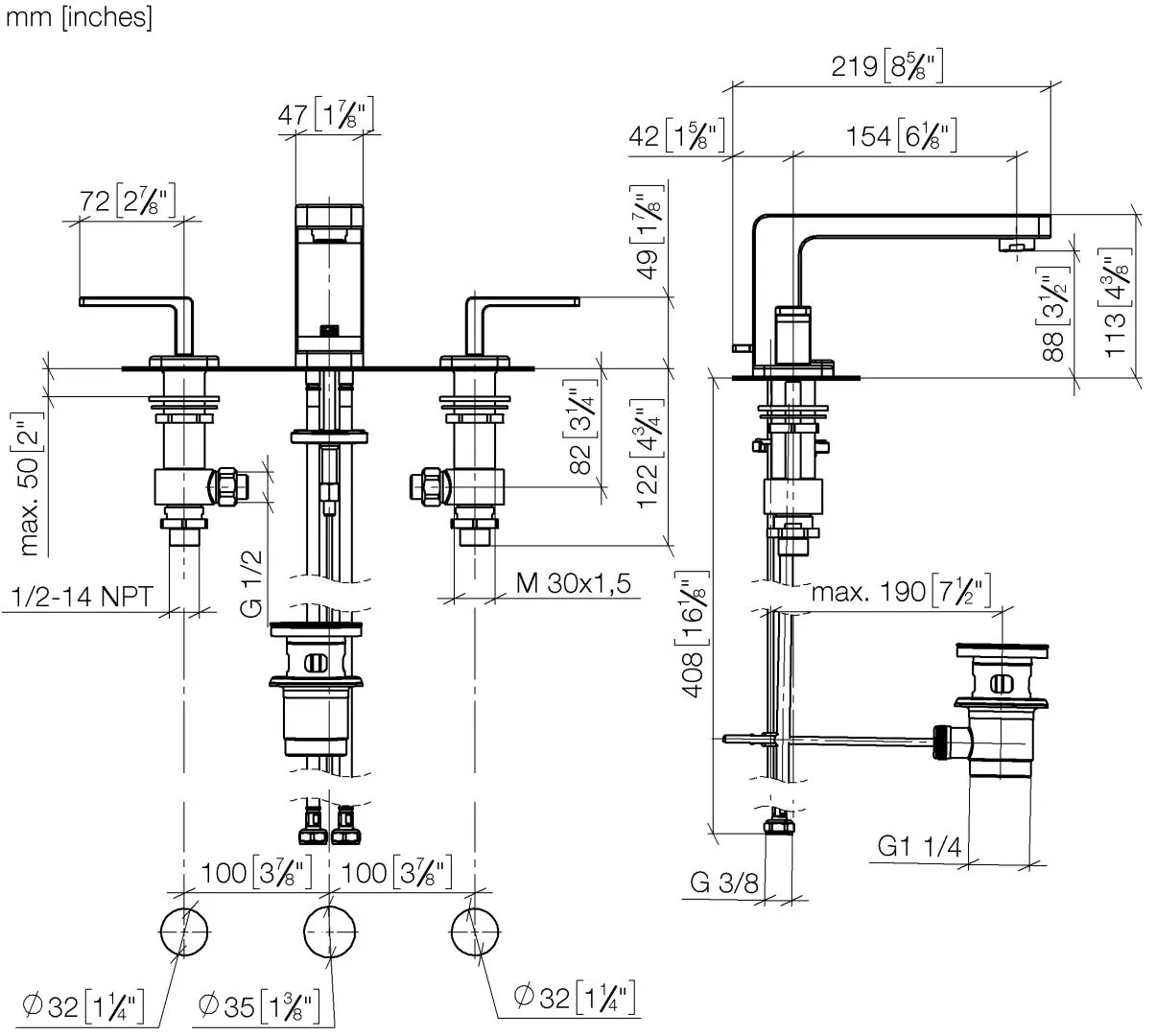 Waschtisch-Dreilochbatterie mit Ablaufgarnitur LULU Chrom 20713710 Waschtisch-Dreilochbatterie mit Ablaufgarnitur LULU Chrom 20713710