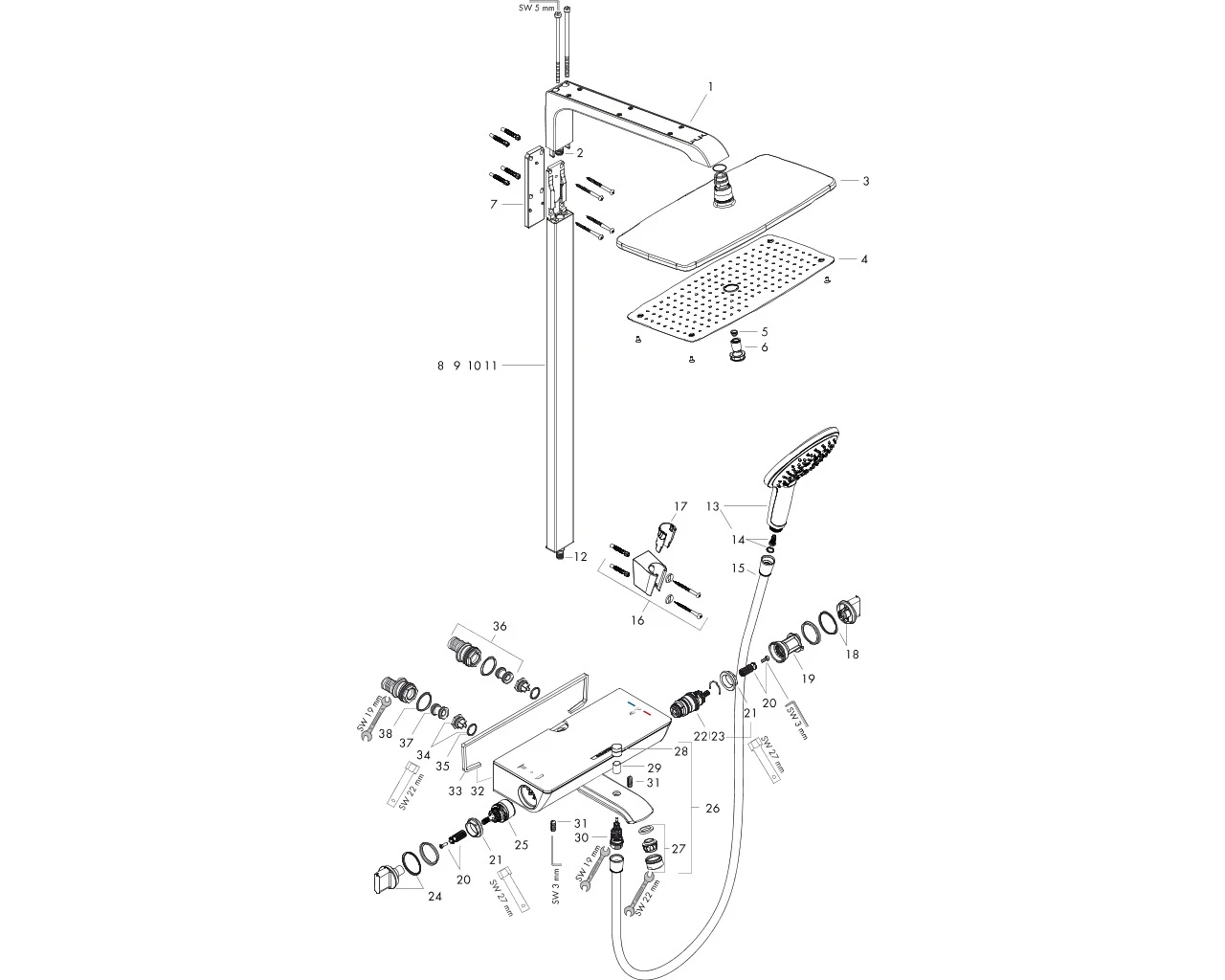 Showerpipe Raindance Select chr.m.KB Raindance E Air 1jet 360mm Wanne