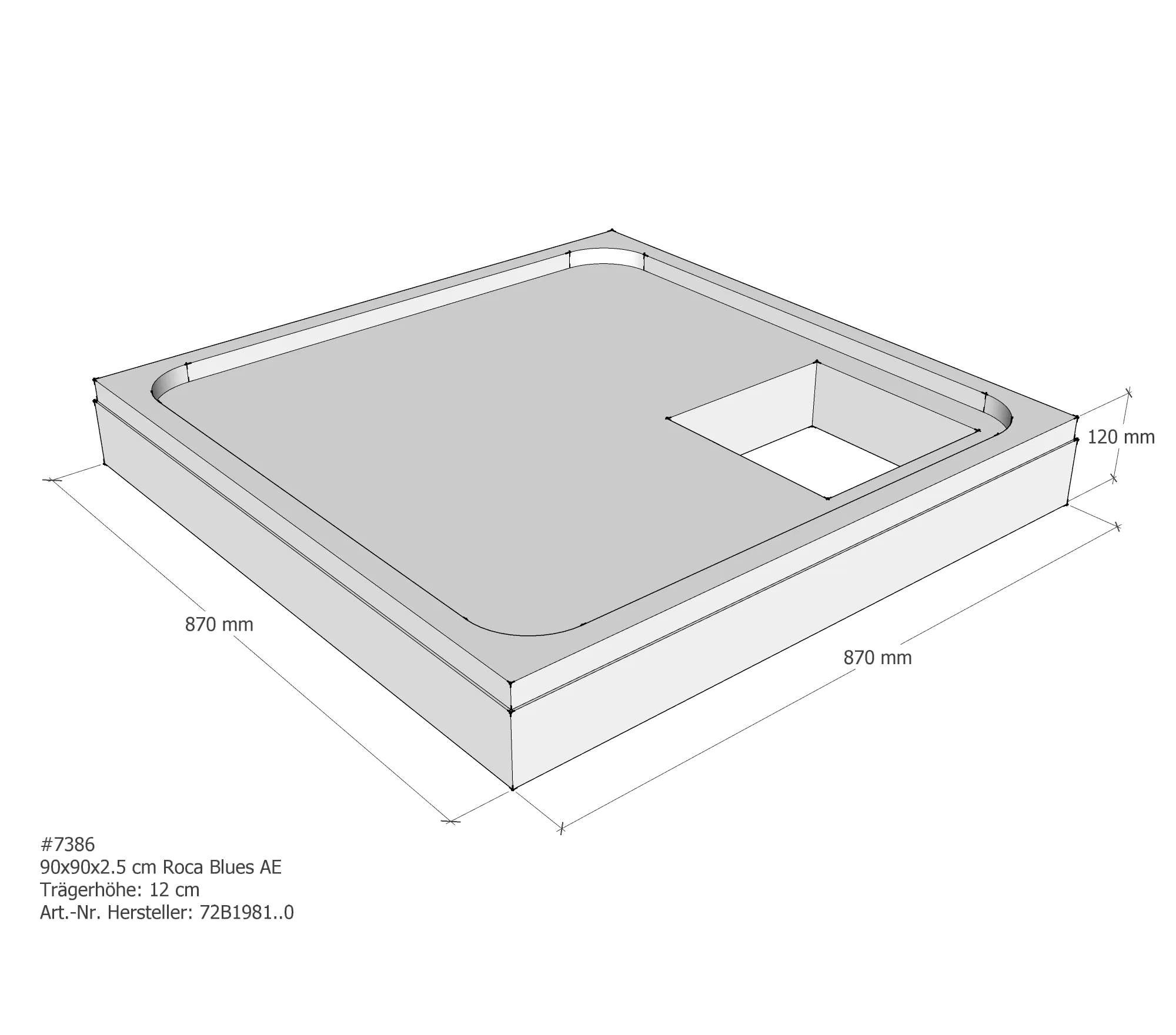 Duschwannenträger für Roca Blues 90 × 90 × 2,5 cm