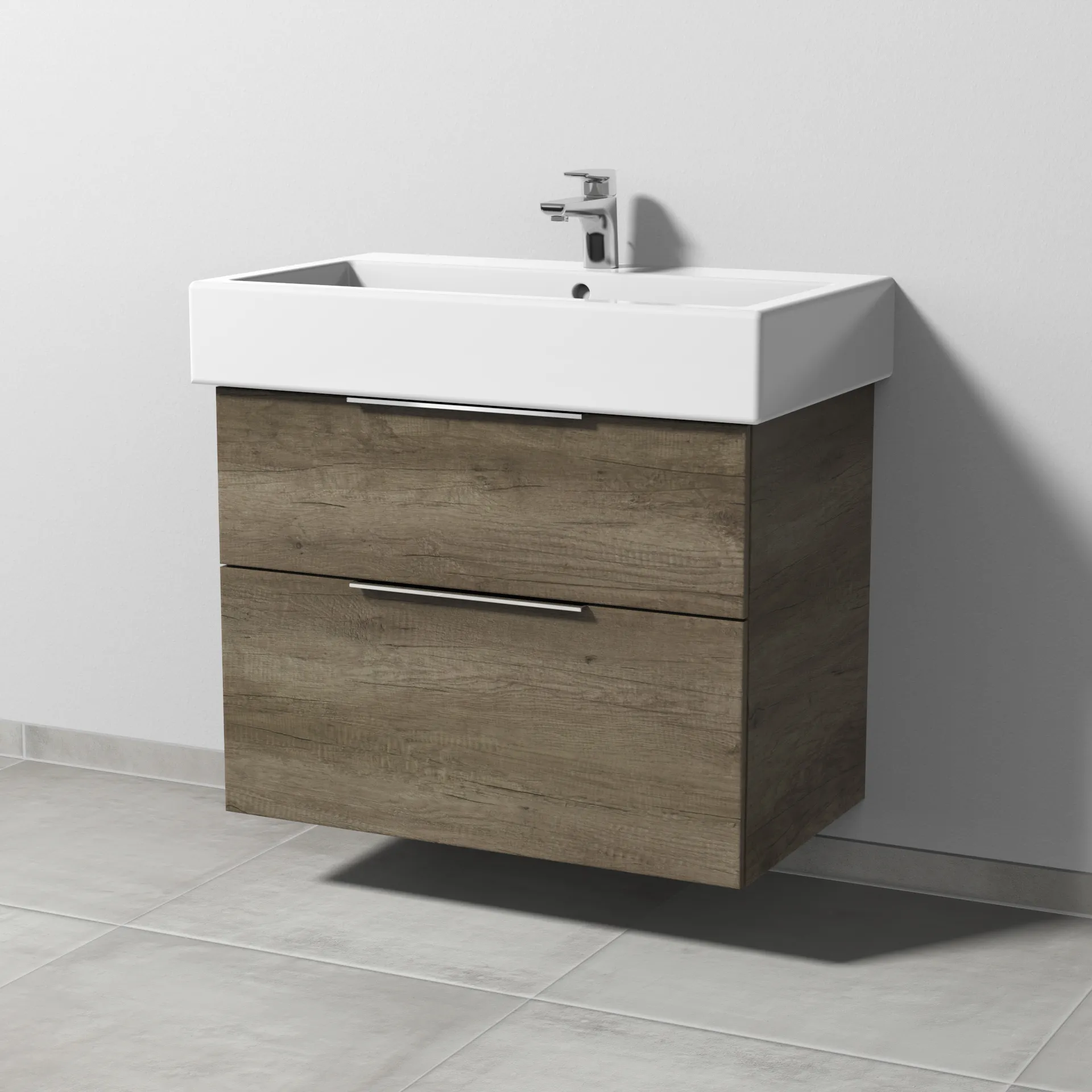 Sanipa Waschtischunterschrank „3way“ passend zu Keramik-Waschtische Vero von Duravit 750 × 593 × 447 mm in Eiche Nebraska