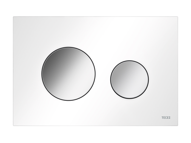 TECEloop WC-Betätigungsplatte Kunststoff für Zweimengentechnik, weiß, Tasten Chrom glänzend