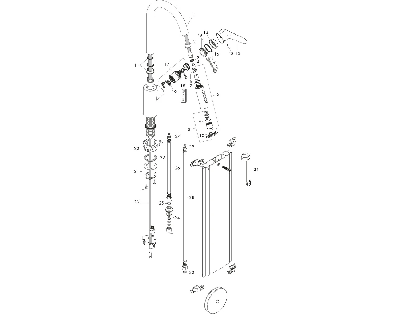 Spültischmischer 240 Focus M41 Ausziehbrause 2jet sBox chrom