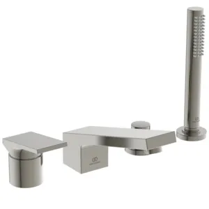 Ideal Standard 4-Loch-Badearmatur Extra mit Handbrause, Serie: Extra, Farbe: Silver Storm