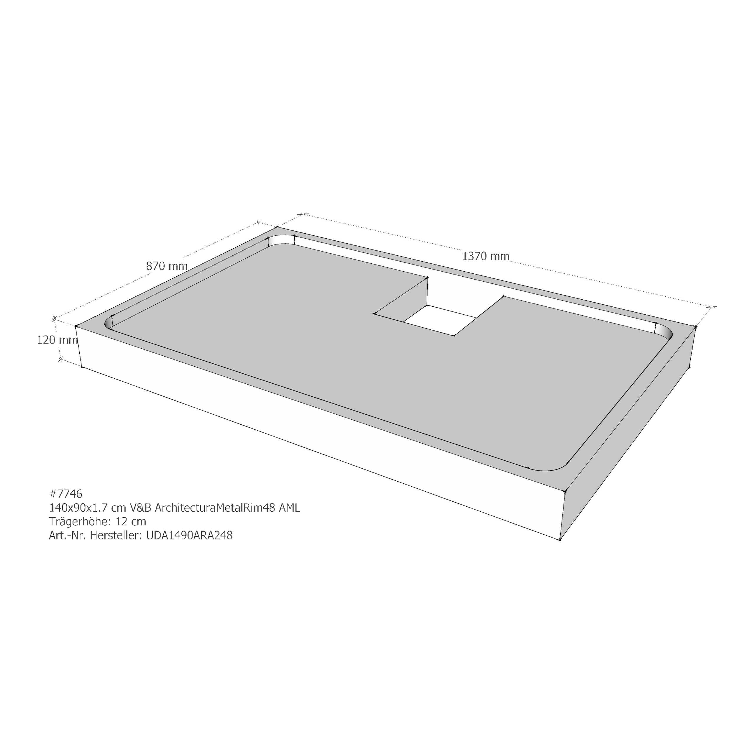 Duschwannenträger für Villeroy & Boch ArchitecturaMetalRim48 140 × 90 × 1,7 cm