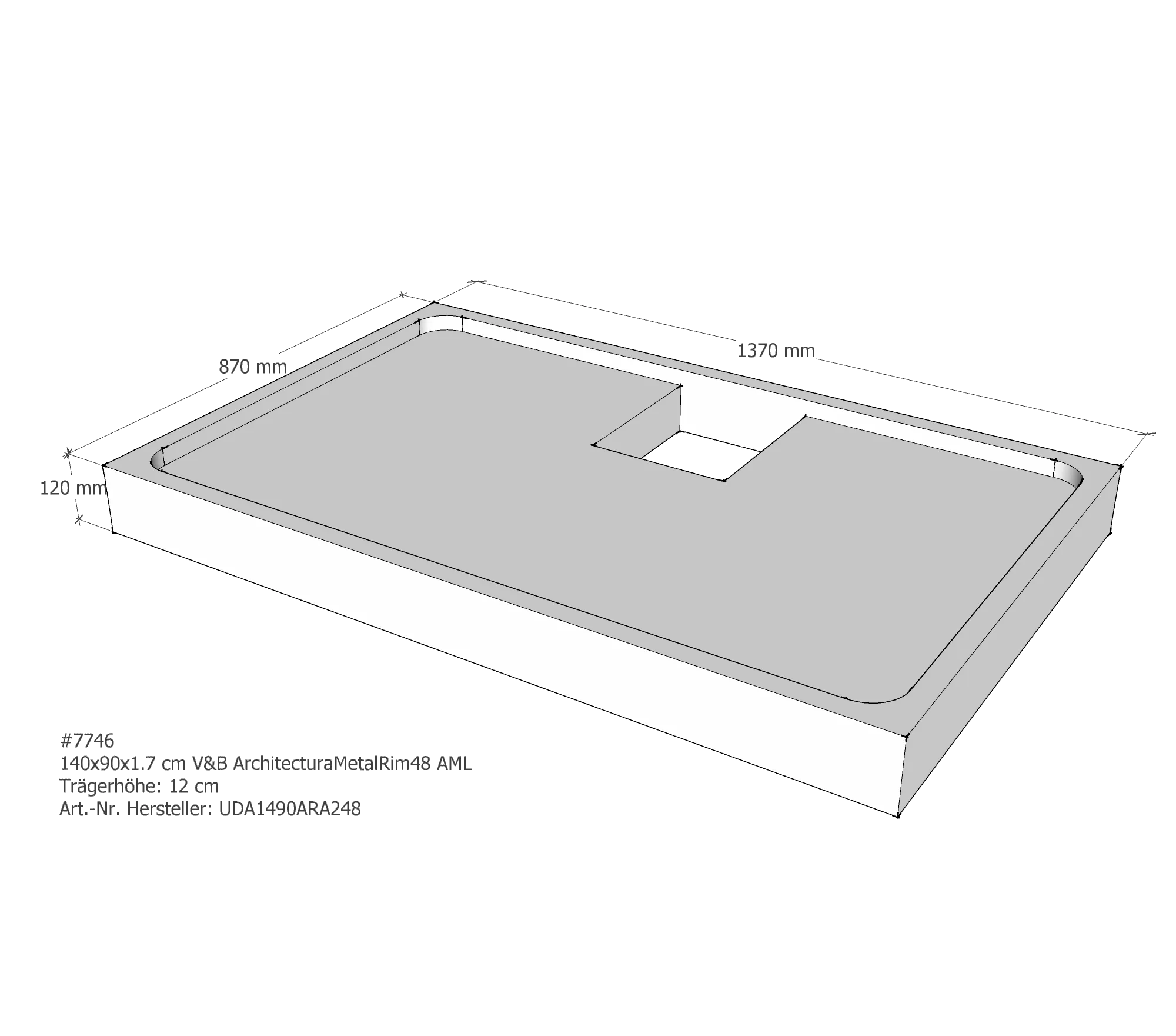 Duschwannenträger passend für Villeroy & Boch Architectura MetalRim 140 × 90 × 1,7 cm Breite: 90 cm / Länge: 140 cm