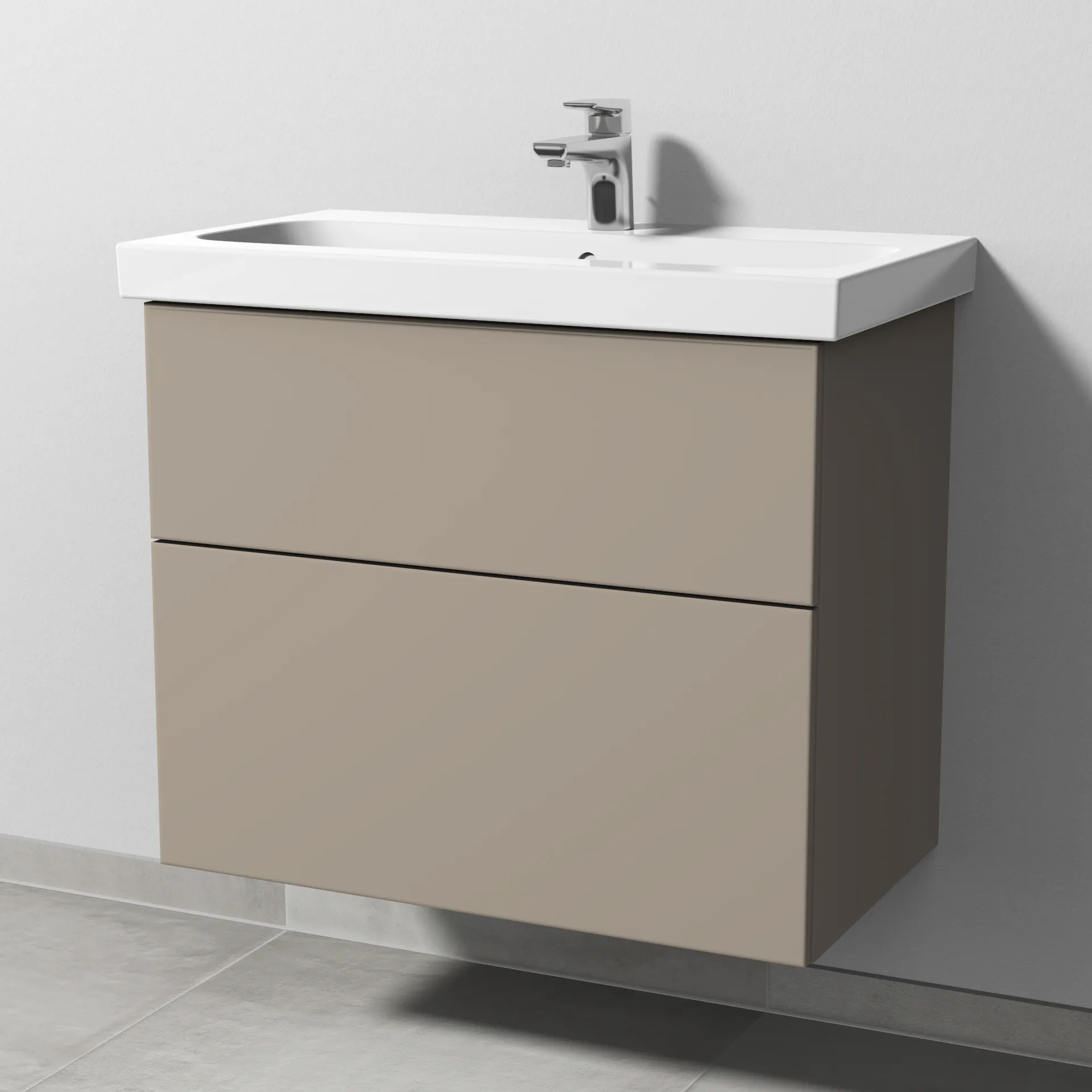 Sanipa Waschtischunterschrank „3way“ passend zu Keramik-Waschtische iCon Light von Geberit 700 × 591 × 407 mm in Sandgrau (matt), Becken mittig, mit
