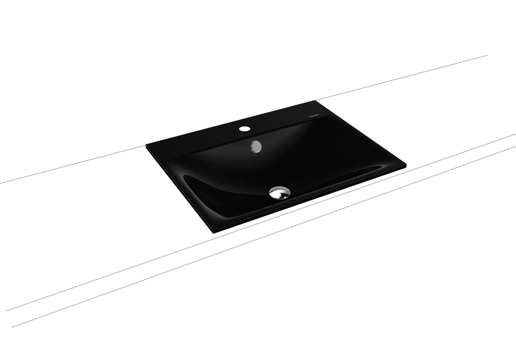 Kaldewei SILENIO Einbauwaschtisch, schwarz Perl-Effekt, 600x460 mm, 14 mm Randhöhe, mit 3er Hahnlochbohrung und Überlauf