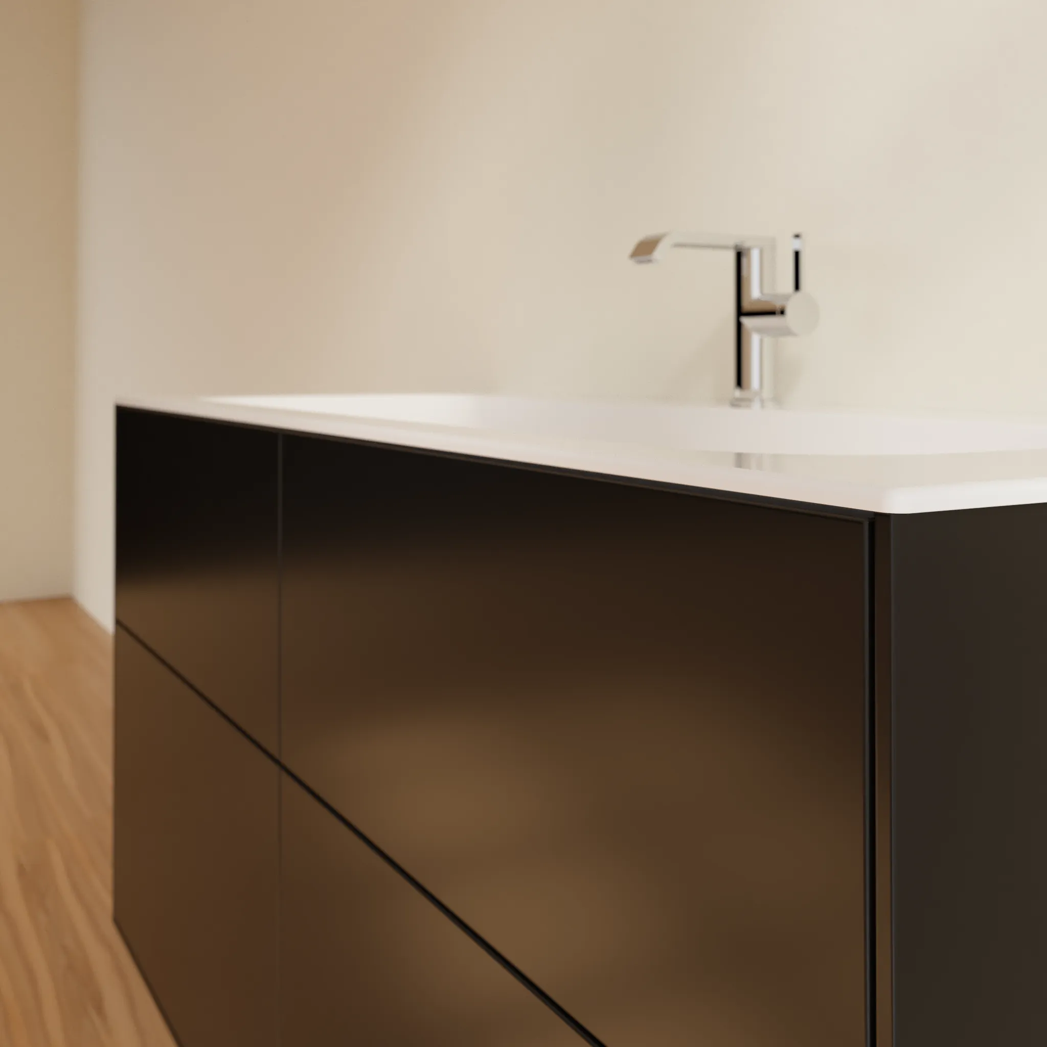 Villeroy & Boch Waschbeckenunterschrank Finion F05, 1196x591x498 mm, Black Matt Lacquer, mit SoftClosing und Push-to-open Funktion