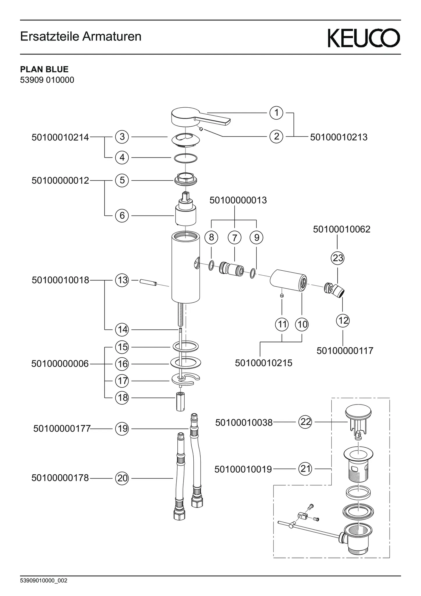 Plan blue 53909010000 Einhebel-Bidetmischer mit Zugstangen-Ablaufgarnitur verchromt