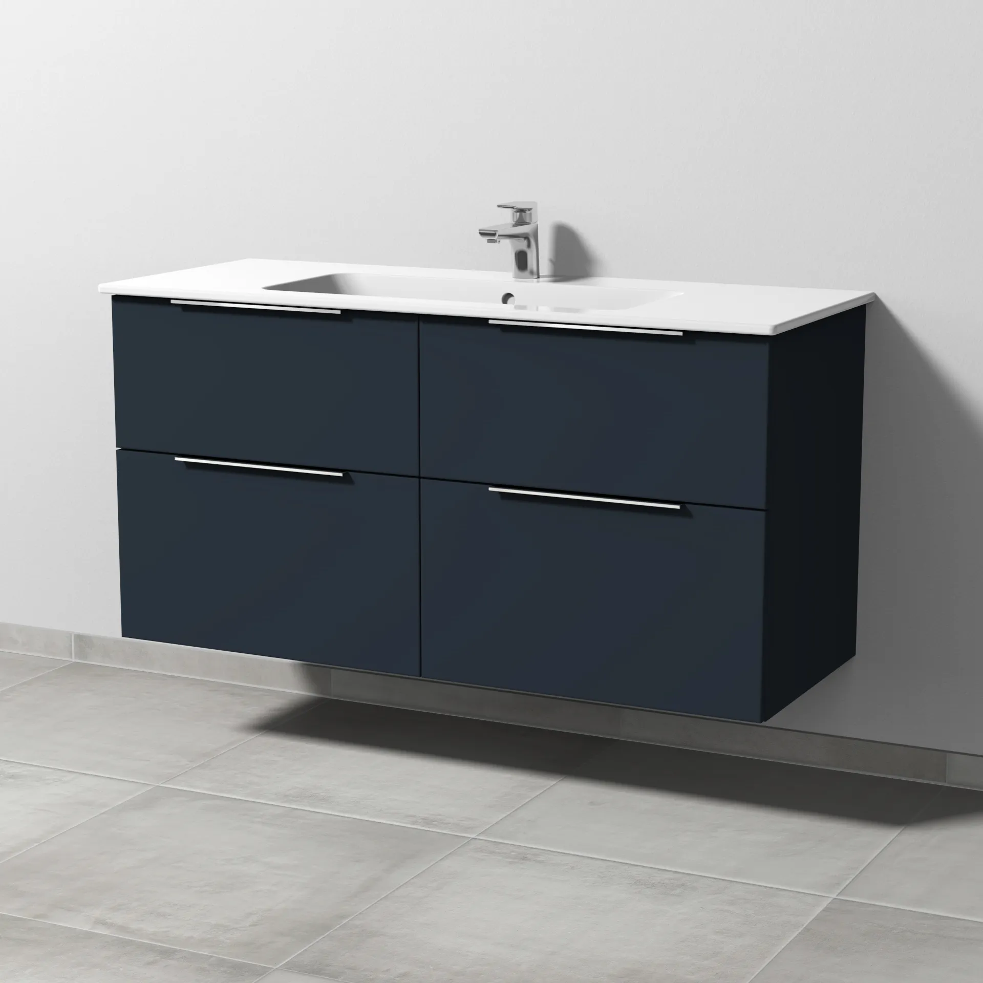 Sanipa Waschtischunterschrank „3way“ passend zu Keramik-Waschtische ME by Starck von Duravit 1200 × 613 × 467 mm in Marine (matt)