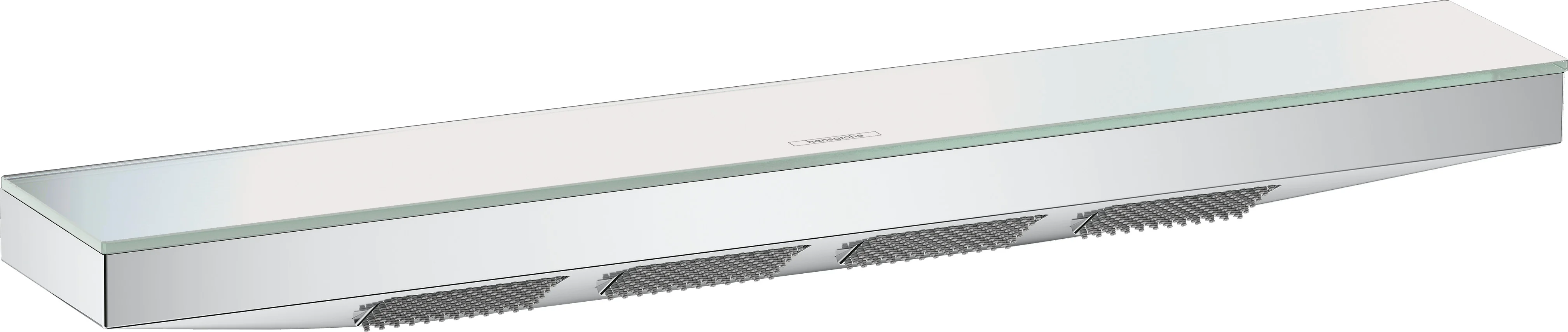 Hansgrohe Rainfinity Schulterbrause 500 1jet mit Duschablage, Chrom, 502 x 80 mm Brausekopfgröße, PowderRain Strahlart, 309 x 28 mm Strahlfläche Hansgrohe Rainfinity Schulterbrause 500 1jet mit Duschablage, Chrom, 502 x 80 mm Brausekopfgröße, PowderRain Strahlart, 309 x 28 mm Strahlfläche
