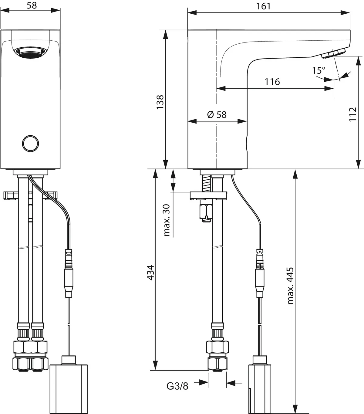 Sensor-Waschtischarmatur Ceraplus, ohne Misch., Batteriebetrieben, Ausladung 116mm, Chrom