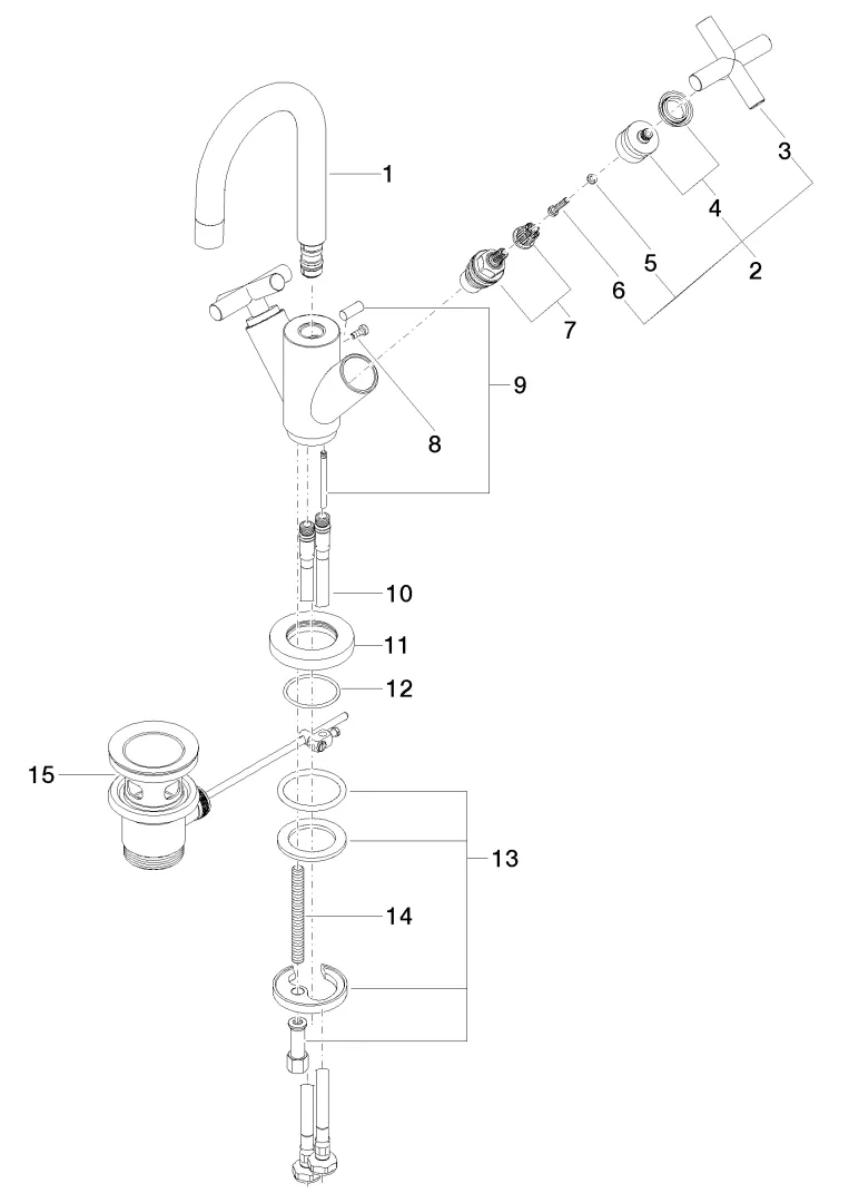 Waschtisch-Einlochbatterie mit Ablaufgarnitur TARA Chrom 22302892