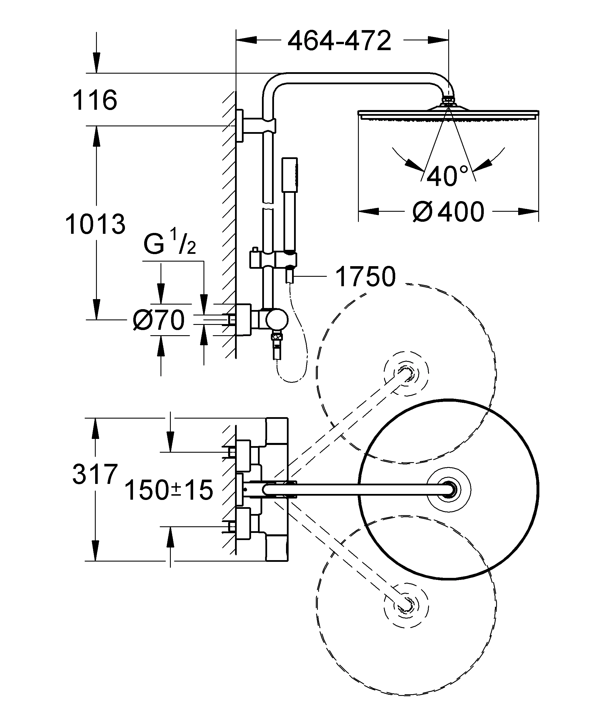 Duschsystem Rainshower System 400 27174_1, mit Aufputz-Thermostatbatterie, Wandmontage, chrom