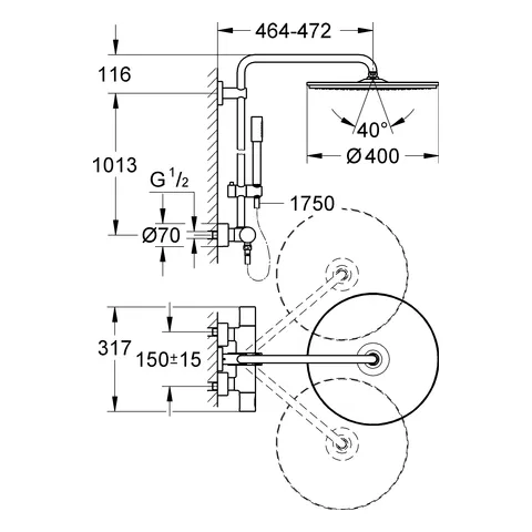 Duschsystem Rainshower System 400 27174_1, mit Aufputz-Thermostatbatterie, Wandmontage, chrom Duschsystem Rainshower System 400 27174_1, mit Aufputz-Thermostatbatterie, Wandmontage, chrom