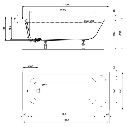 Badundu Badewanne rechteck 1700 × 750 mm