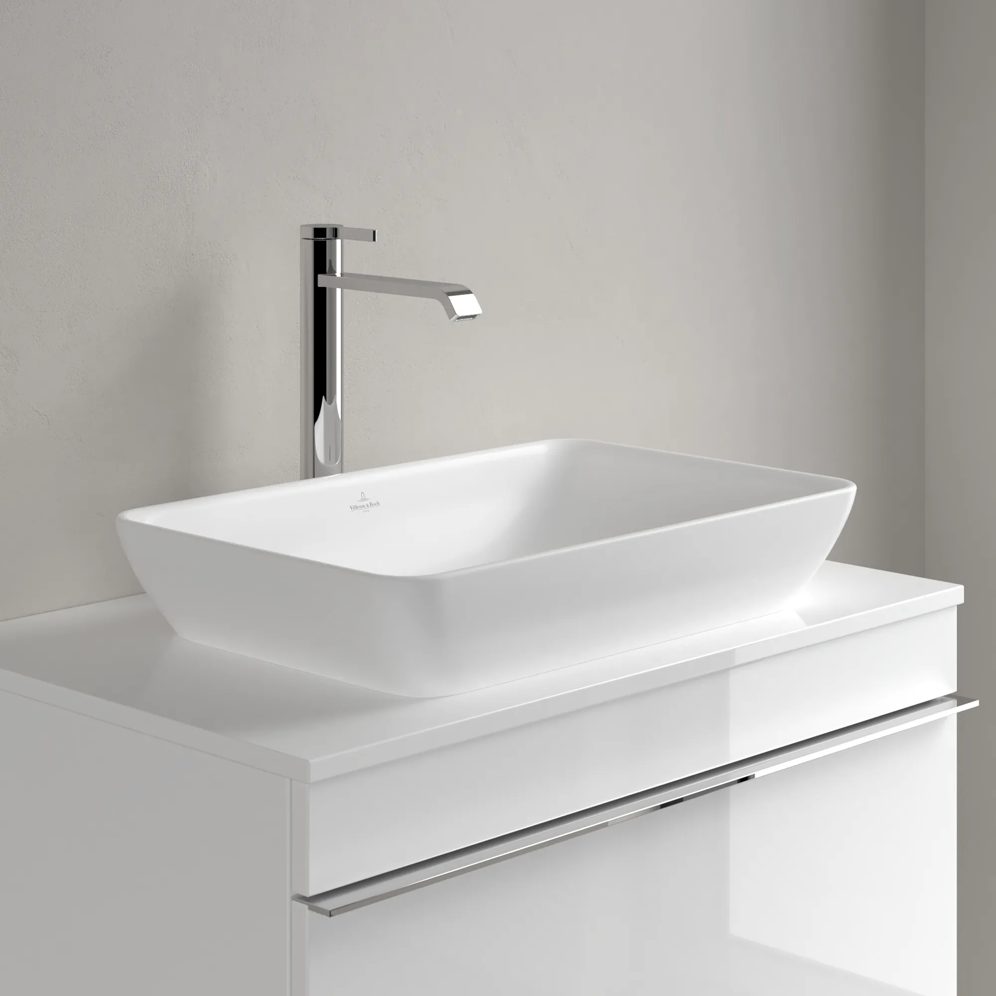 Villeroy & Boch Aufsatzwaschtisch „Venticello“ 555 × 360 × 180 mm, ohne Hahnlochbohrung in Stone White