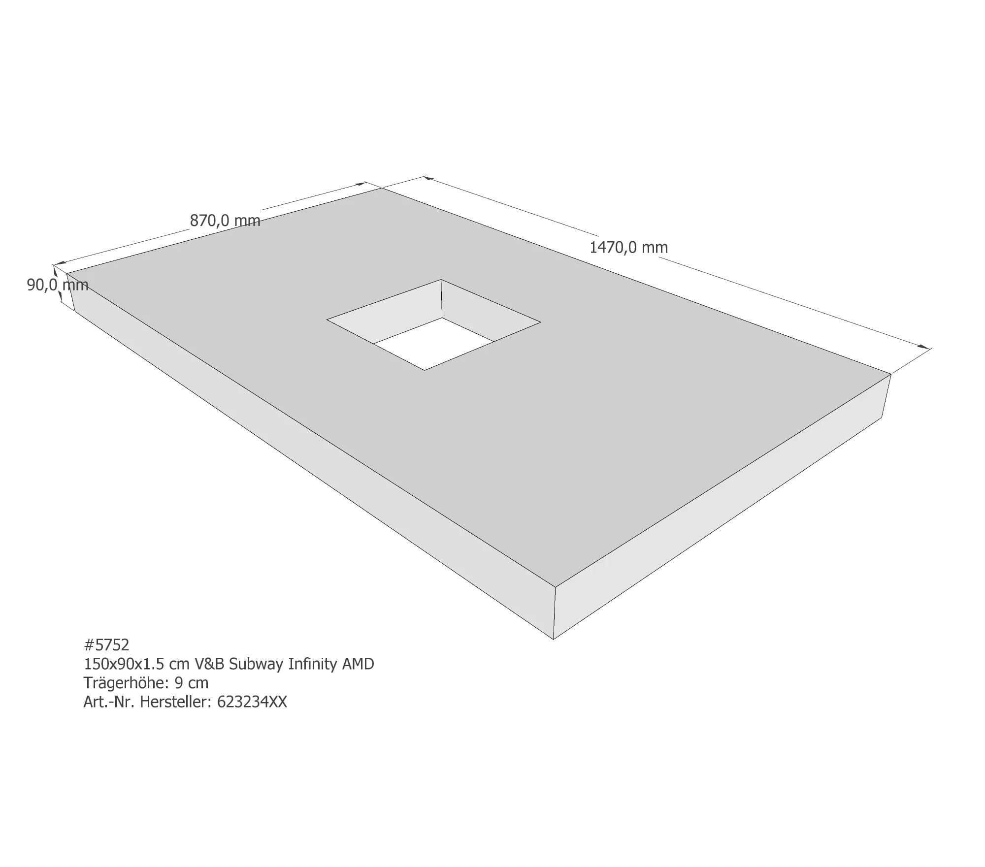Duschwannenträger passend für Villeroy & Boch Subway Infinity 150 × 90 × 1,5 cm