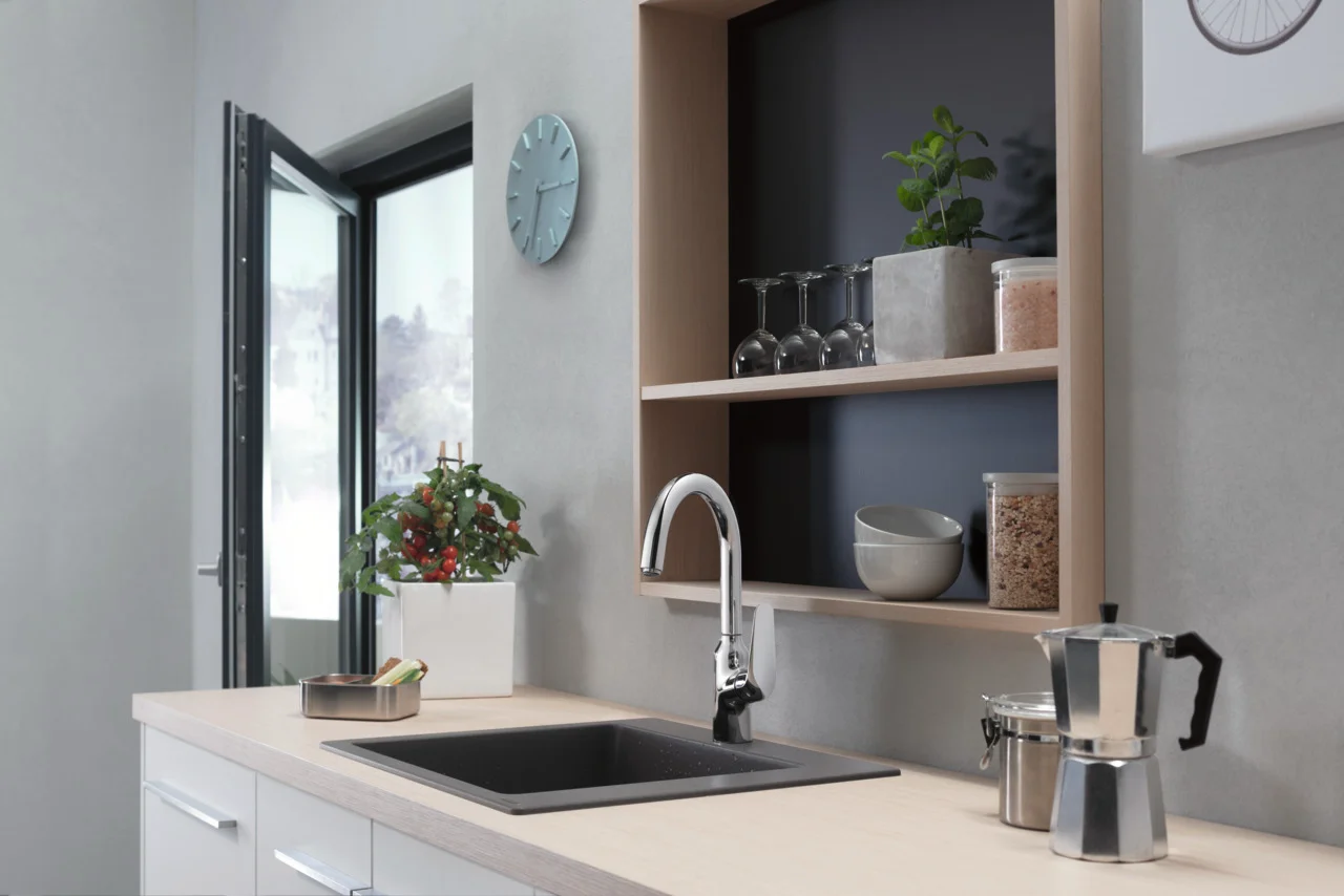 Hansgrohe Einbauspüle S51 Steingrau, 540 x 490 mm, Beckentiefe 190 mm, Aufbau, SilicaTec Material