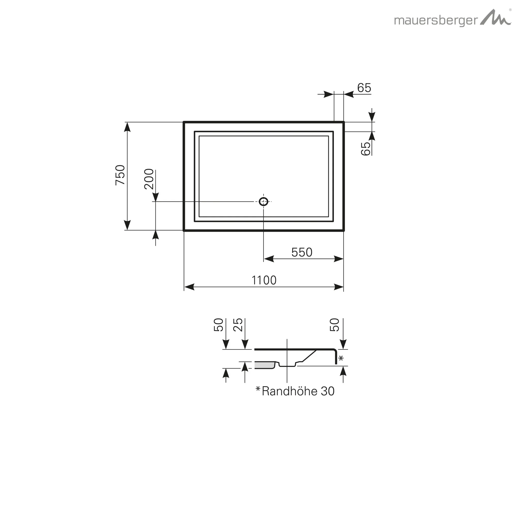 Mauersberger lupina Acryl-Duschwanne lupina 110/75 SF 1100x750x50, Farbgruppe: 2